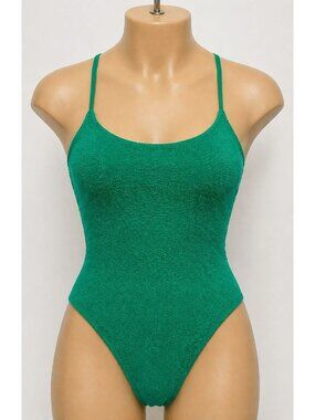 Shade & Shore Womens Green Textured One-Piece Swimsuit Criss-Cross Back Size L
